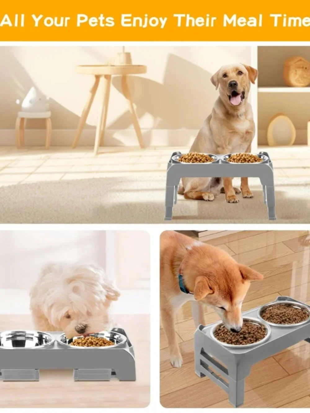 COMESOON Adjustable Elevated Dog Bowls In Gray - SEALED